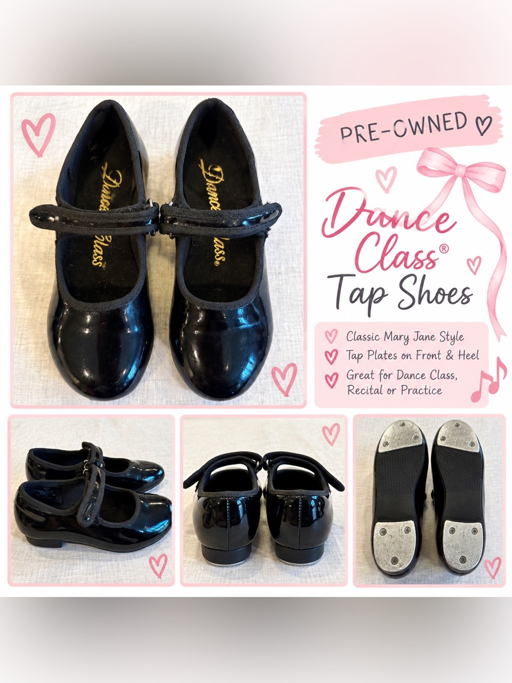 Dance Class Black Patent Mary Jane Tap Shoes for Kids